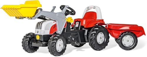 Rolly Toys Steyr 6165 CVT Trettraktor mit Lader und Anhänger (rollyKid, Traktor; Flüsterlaufreifen; Hänger und Schaufellader; rot / gelb) 23936
