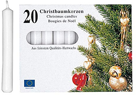 Weiße Christbaumkerzen - Set mit 20 Stück, ideal für Weihnachtsbaum, festliche Deko, hochwertiges Wachs, tropffrei, lange Brenndauer
