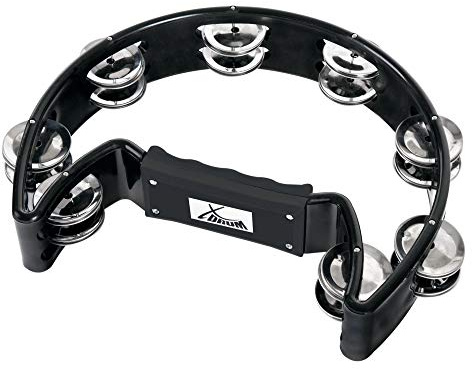 XDrum Hand Tambourin Halbmond Form (Tambourine, 16 Paar verchromte Stahl-Schellen, Kunststoff) schwarz