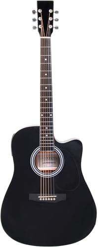 Classic Cantabile WS-10BK-CE Westerngitarre mit Tonabnehmer Schwarz Cutaway | Dreadnought-Style mit Cutaway, 6-Saiter, 20 Bünde, Bundstege: Neusilber, Decke, Boden, Zargen: Linde laminiert, Griffbrett