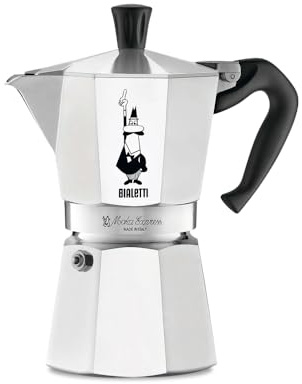 Bialetti Moka Express Ikonische Herdplatten-Espressomaschine, Aluminium, 270 ml, Silber/Schwarz