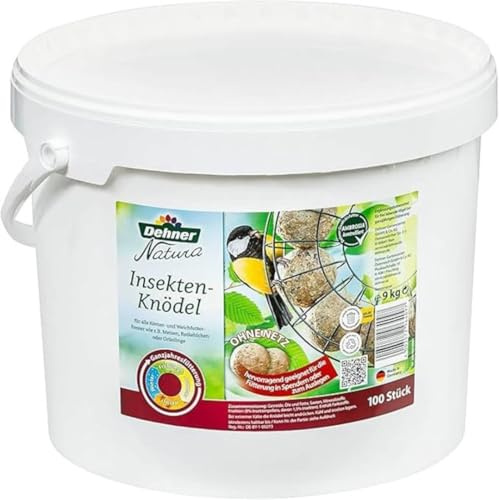 Dehner Natura Premium Meisenknödel ohne Netz, Insektenknödel, ganzjähriges Wildvogelfutter proteinreich / energiereich, im Eimer, 100 Stück je 90 g (9 kg)