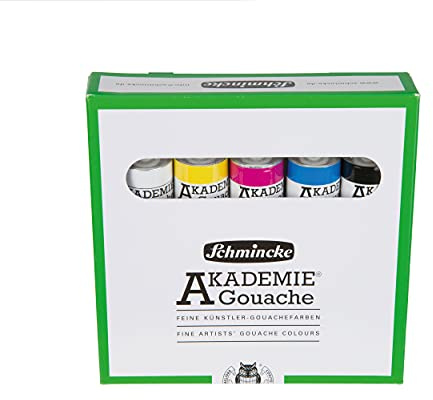 Schmincke - AKADEMIE Gouache, 5 x 20 ml-Tuben, 72 205 097, 5 Grundfarben im Kartonset, deckende, matte und farbstarke Farbtöne, hohe Lichtechtheit, Mischen, Farbenlehre