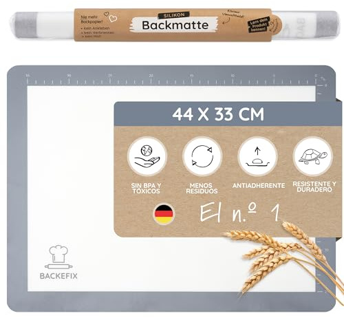 Backefix Silikon Backmatte 44×33 cm Grau – wiederverwendbare Dauerbackmatte und Silikon Backpapier für Backblech als Alternative, Platin-Silikon, antihaftend, spülmaschinenfest, frei von BPA & PFAS