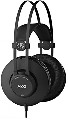 AKG K52 Geschlossener Hochleistungs-Monitoring-Studiokopfhörer, kabelgebunden, leichtes Design, 3,5-mm- und 1/4-Zoll-Adapter, 3 m Kabel - Schwarz