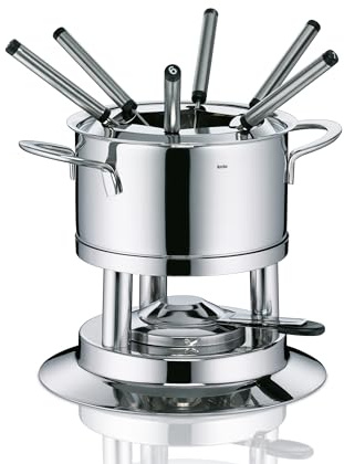kela Fondue-Set Cailin, 10-teilig, Durchmesser 22 cm, 1,2 L, Edelstahl 18/10, silber glänzend, Allherdboden, Topf, Sicherheitspastenbrenner, Rechaud, Spritzschutz, 6x Fonduegabeln, 10968