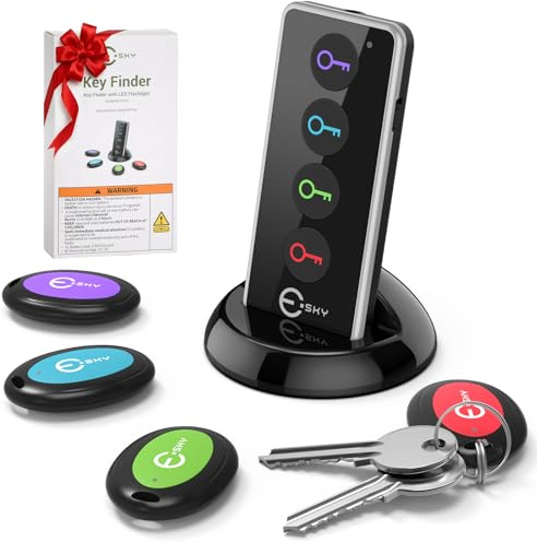 Esky Schlüsselfinder, Schlüssel Finder Pfeifen mit RF Wireless Key Finder mit LED-Taschenlampe Item Tracker Schlüsselanhänger Piepser für Schlüssel Brieftasche Handy Gepäck 4 Empfängern