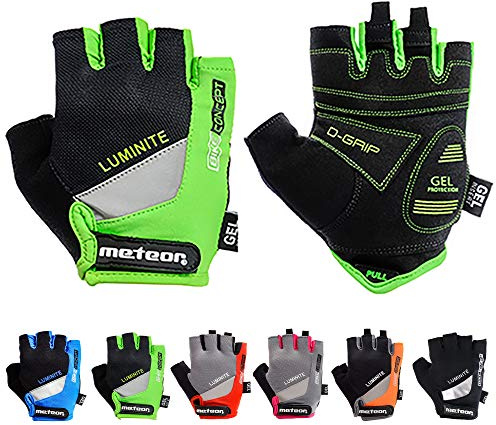 Meteor Fahrradhandschuhe, halber Finger, gepolstert, atmungsaktiv, Gel, gepolstert, stoßfest, rutschfest (M, grün)