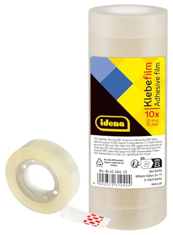 Idena 631042 - Klebefilm 33 m x 15 mm, 10 Stück, transparent