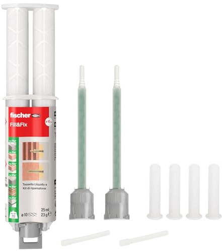 Fischer Fill and Fix Reparatur von Löchern Dübel, Möbelbeschlägen und Befestigungen an Wand und Holz, Zweikomponenten-Harz, 51098