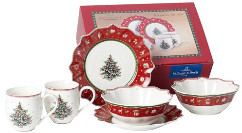 Villeroy & Boch - Toy's Delight Breakfast For Two Frühstücksservice 6 teilig für 2 Personen, Kaffeeservice Weihnachten, Kaffeegeschirr, Weihnachtsgeschirr, Frühstücksgeschirr Set, Premium Porzellan