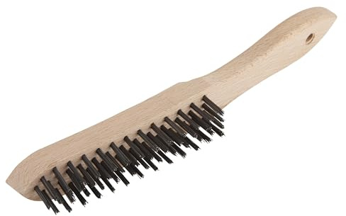 wolfcraft Stahldraht-Handbürste I 2722000 I 4-reihig I Zum Entrosten und Reinigen I für Metall, Blech, Holz und Stein I Holzgriff