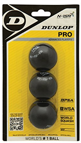 DUNLOP Squashbälle Pro doppelGelb, 3 Stück im Blister, Offizieller Turnier-Squashball, schwarz 2 gelbe Punkte