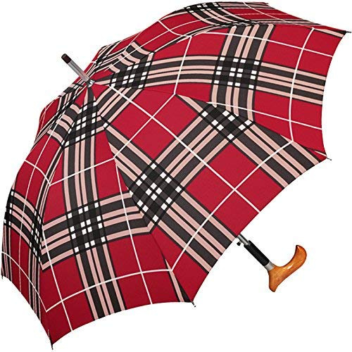 Happy Rain Selection Stützschirm mit Fritzgriff aus Holz mit Automatik stabil windfest - checks red (86 cm)