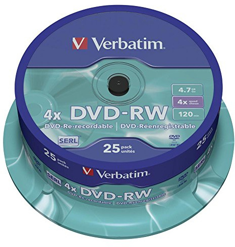 Verbatim DVD-RW 4x Matt Silver 4.7GB 25er Pack Spindel DVD Rohlinge beschreibbar 4-fache Brenngeschwindigkeit & Hardcoat Scratch Guard DVD leer Rohlinge DVD wiederbeschreibbar 25 Stück