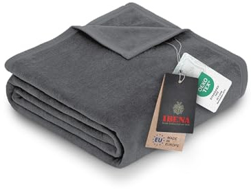 Ibena Porto Decke 150x200 cm – Baumwollmix weich, warm & waschbar, Kuscheldecke grau einfarbig