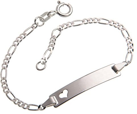 Silberketten Store Baby- & Kinder ID Armband mit Herz inkl. Gravur & Geschenksäckchen I aus 925 Silber gefertigt I nickelfrei für Allergiker geeignet I 10 verschiedene Schriftarten I 11 cm