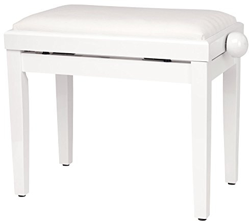 Classic Cantabile Pianobank Weiß-Hochglanz - Höhenverstellbar von 47-56cm - Klavierhocker mit Spindelmechanik - Klavierbank Sitzfläche 55 x 32cm - Weißer Klavierstuhl mit Velourbezug, stabil