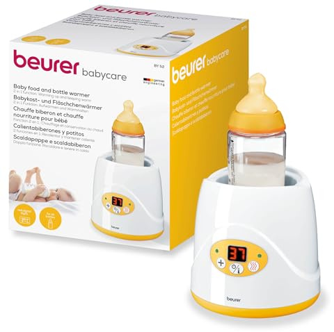 Beurer BY 52 Babykost- und Fläschchenwärmer, Erwärmen und Warmhalten von Babynahrung, 8 Minuten Aufwärmzeit, digitale Temperaturanzeige, passend für alle handelsüblichen Babyflaschen, 1 Stück