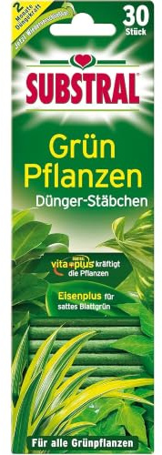 Substral Grünpflanzen Dünger-Stäbchen 30 Stück Eisen-Plus 2 Monate Düngung | Wirkt bis zu 2 Monate | Praktische Düngerstäbchen für alle Grünpflanzen | Fördert kräftigen Wuchs