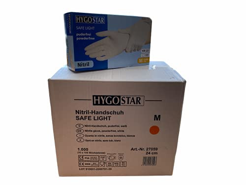 FRANZ MENSCH 1000 Stück, Nitrilhandschuhe, M, weiß, Nitril, puderfrei | Safe Light, 24 cm, Karton, Einweghandschuhe, Einmalhandschuhe, disposable gloves, Hygiene, Pflege, Reinigung