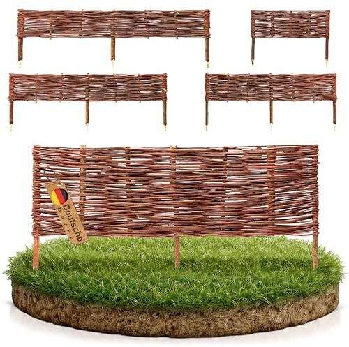 BOOGARDI Beeteinfassung Holz · 12 Größen · 10x Weidenzaun 20 cm hoch x 120 cm lang · Garten Steckzaun zur Beetumrandung · Rasenkanten zur Beetbegrenzung aus Weide