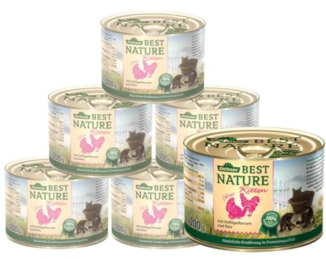 Dehner Best Nature Katzenfutter Kitten, Nassfutter, Geflügelherzen, 6 x200g | 1.2 kg, mit Reis, für junge Katzen