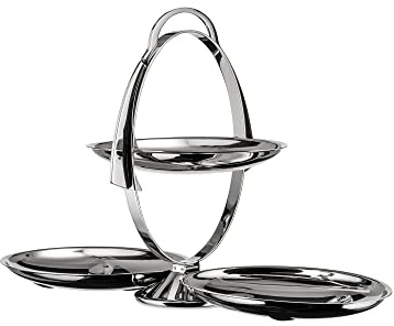 Alessi Anna Gong AM37 - Klappbare Design-Etagere, Stahl 18/10, glänzend | Klappbare Etagere, entworfen von Alessandro Mendini, glänzend, zum Servieren von Obst und Süßem auf drei Ebenen