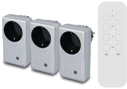 UNITEC Funkfernschalterset mit Selbstlernfunktion, Funksteckdosen Set, 3 Steckdosen + 1 Fernbedienung, silber