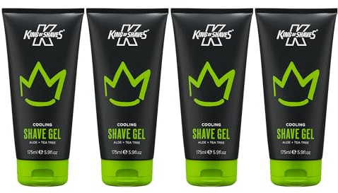 King of Shaves Cooling Shave Gel for Men Aloe Tea Tree 4 x 175ml | Clear Low Foam Gel with Aloe Vera and Tea Tree. Precision Beard Shaping. Vegan and 96% Naturally Derived.