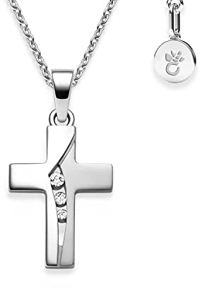 Kreuz Kette Mädchen Kommunion Silber 925, Geschenke zur Taufe Kreuzkette | Erstkommunion Konfirmation Firmung Taufgeschenk, Kinder Halskette Anhänger Taufkette Schmuck Geschenk mit Gravur