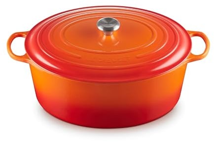 Le Creuset Signature Gusseisen-Bräter mit Deckel, Ø 40 cm, Oval, Für alle Herdarten und Induktion geeignet, Volumen: 13,9 l, 10,025 kg, Ofenrot, 21178400902430