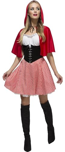 Fever, Damen Rotkäppchen Kostüm, Kleid, Unterrock und Umhang mit Kapuze, Größe: S, 38490