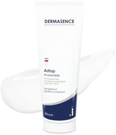 DERMASENCE Adtop Pflegecreme, 250 ml | Für trockene bis sehr trockene, raue Haut, stärkt die Hautbarriere, mit Bisabolol, nicht fettend, parfümfrei, ab 3 Jahren