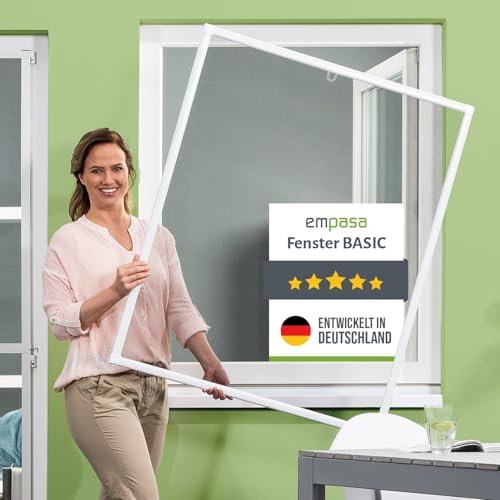 empasa Insektenschutz Fenster Basic mit Alurahmen und FILATEC® Gewebe | in Schwarz, kürzbarer Bausatz zur Selbstmontage, Fliegengitter, Farbe:weiß, Größe:120 x 140 cm