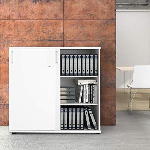 Weber Büro Uni Aktenschrank 1,2M abschließbar 3OH Weiß Büroschrank Schiebetürenschrank