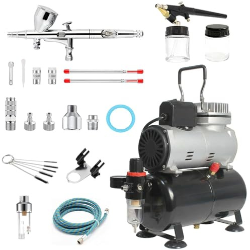 ABEST Airbrush Kompressor-Kit: Luftschlauch, Airbrush-Halter, Minifilter, Double-Action-Mechanismus für Nail Art, temporäre Tätowierungen, Hobby-1-Malwerkzeug