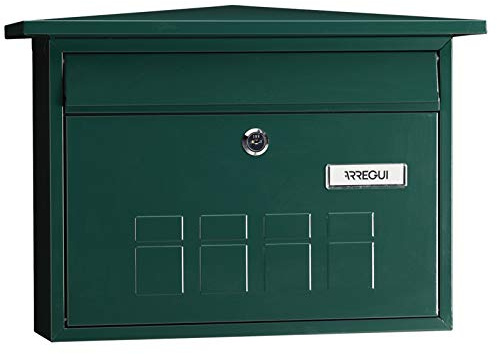 ARREGUI Deco E5703 Briefkasten aus Verzinktem Stahl, Größe M (DIN A4 Post), waagrechter Wandbriefkasten für den Außenbereich, Postkasten für Draußen mit Namensschild und Einwurfklappe, Grün