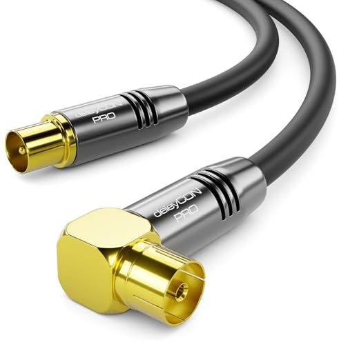 deleyCON 1m 4K TV Antennenkabel - 4K Ultra-HD Full HD HDTV - 1x Gewinkelt - Koaxialkabel - IEC-Stecker (gerade) zu IEC-Buchse (90° Grad) - Metallstecker - Schwarz