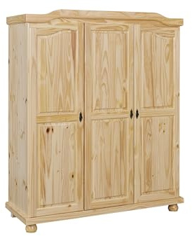 Inter Link - Kleiderschrank - Kiefer massiv - Garderobenschrank - Landhaus Still - Wäscheschrank - Mehrzweckschrank - Schlafzimmerschrank - 3 Türig - Natur lackiert - Bern