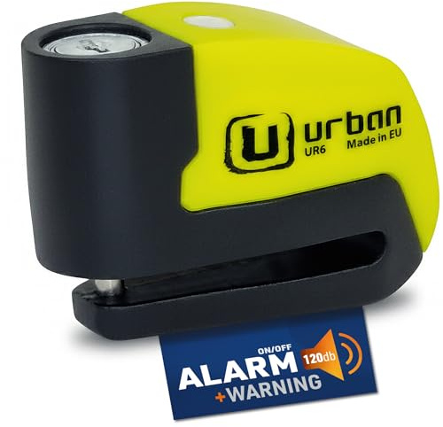 URBAN UR6 Bremsscheibenschloss mit Intelligentem Alarm | Effektiver | Hi-Tech, 120dB, LED, Warnfunktion A+ Empfindlichkeit, Langlebige CR2 Batterie, Wasserdicht, Motorrad Schloss Fahrradschloss, 6mm