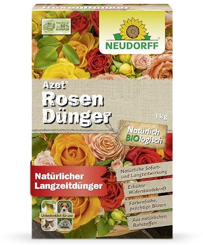 Neudorff Azet RosenDünger – Bio Rosendünger mit 100 Tagen Langzeitwirkung sorgt für langanhaltend farbenfrohe Rosen, Stauden und Blütenpflanzen, 1 kg