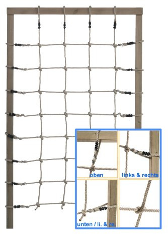 Loggyland Kletternetz Höhe 2,00m x Breite 1,25m (2,00 Meter hoch, 1,25 Meter breit) ohne Holzkonstruktion (Natur)