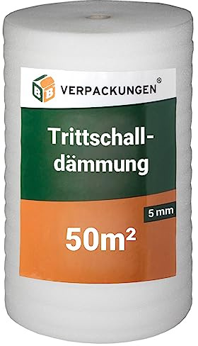 BB-Verpackungen 50 m² Trittschalldämmung 1,0 x 50 m (5 mm stark, sehr gute Schall- und Wärmedämmung) - Sets zwischen 25 m² und 250 m²