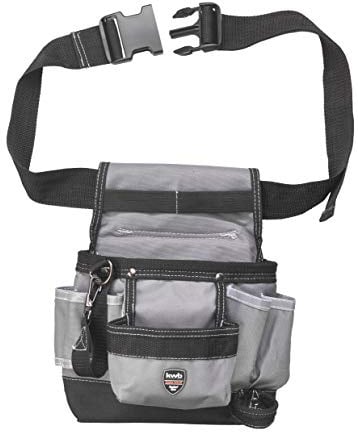 kwb Werkzeug-Gürtel aus strapazierfähigem Nylon - Mit Nageltasche, großen und kleinen Taschen, Hammerschlaufe und Schlaufe mit Karabinerhaken - 19 x 8,5 x 21 cm