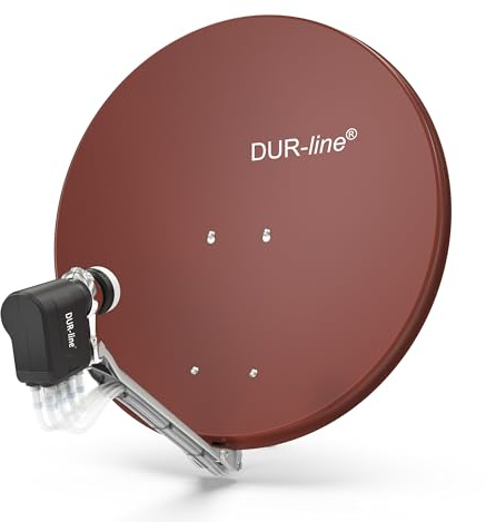 DUR-line 8 Teilnehmer Set - Qualitäts-Alu-Satelliten-Komplettanlage - Select 75cm/80cm Spiegel/Schüssel Rot + Octo LNB - für 8 Receiver/TV [Neuste Technik, DVB-S2, 4K, 3D]