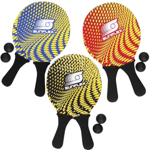 Sunflex® Neopren Beachball Set Splash mit Zwei Schlägern und Zwei Bällen weich und leicht | extrem robust und wasserfest (Schwarz)