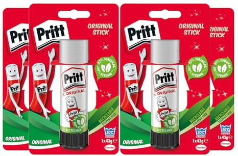 Pritt Klebestift, sicherer und kinderfreundlicher Kleber für Kunst und Bastelarbeiten, starker Klebstoff für Schule & Bürobedarf, 4x43g Pritt Stift