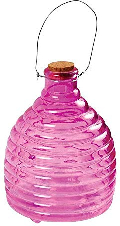Große Wespenfalle Insektenfalle Glas geriffelt Pink 20cm