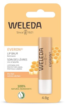 WELEDA Bio Everon Lippenpflege - Naturkosmetik Pflege Lippenbalsam mit natürlichem LSF 4 UV Schutz. Nachhaltiger Lippenstift mit Sheabutter, Jojobaöl & Bienenwachs für trockene Lippen (1x 4,8g)
